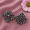 Antique Oxidised Square Stud – Stunning Earrings for Elegant Modern Traditional Looks## 19 Antique Oxidised Square Stud geometric brass earrings with premium antique finish##