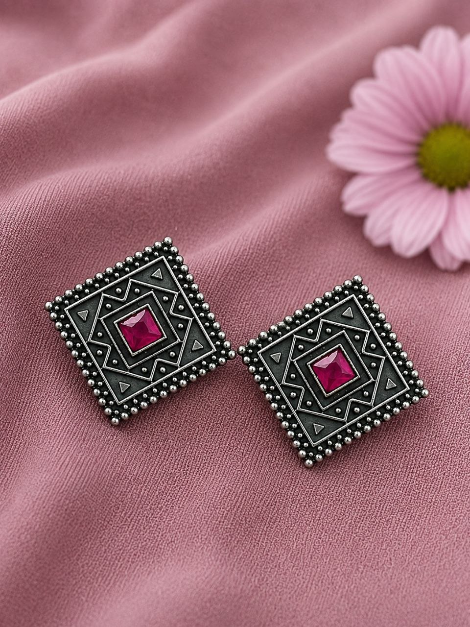 Antique Oxidised Square Stud – Stunning Earrings for Elegant Modern Traditional Looks## 10 Antique Oxidised Square Stud geometric brass earrings with premium antique finish##