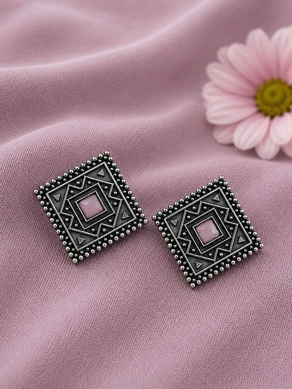 Antique Oxidised Square Stud – Stunning Earrings for Elegant Modern Traditional Looks## 8 Antique Oxidised Square Stud geometric brass earrings with premium antique finish##