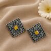 Antique Oxidised Square Stud – Stunning Earrings for Elegant Modern Traditional Looks## 18 Antique Oxidised Square Stud geometric brass earrings with premium antique finish##