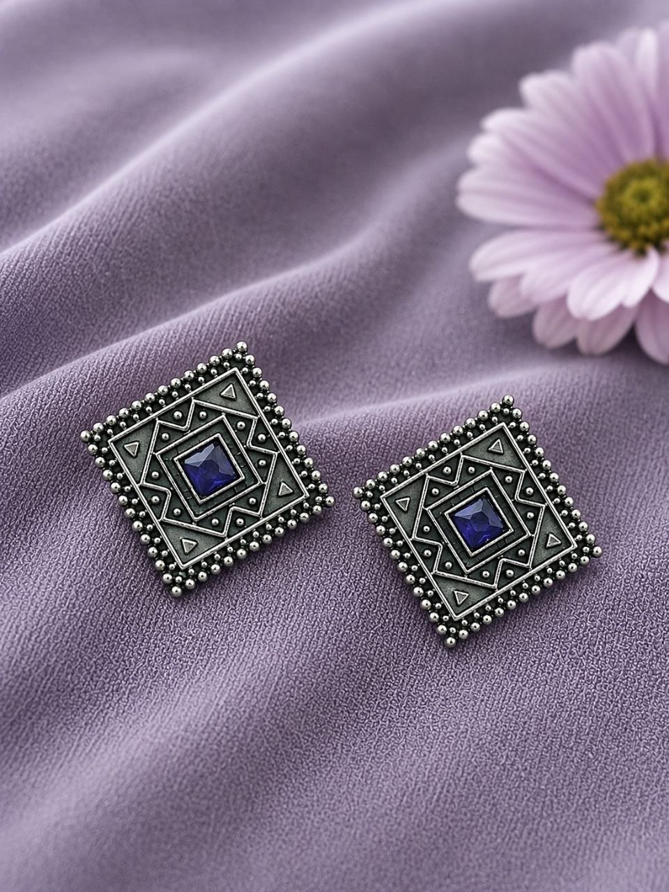 Antique Oxidised Square Stud – Stunning Earrings for Elegant Modern Traditional Looks## 7 Antique Oxidised Square Stud geometric brass earrings with premium antique finish##