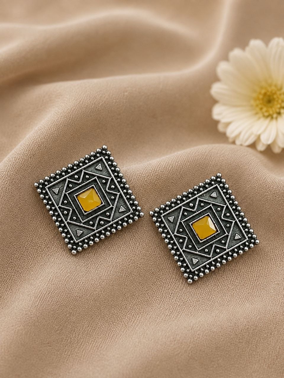 Antique Oxidised Square Stud – Stunning Earrings for Elegant Modern Traditional Looks## 9 Antique Oxidised Square Stud geometric brass earrings with premium antique finish##