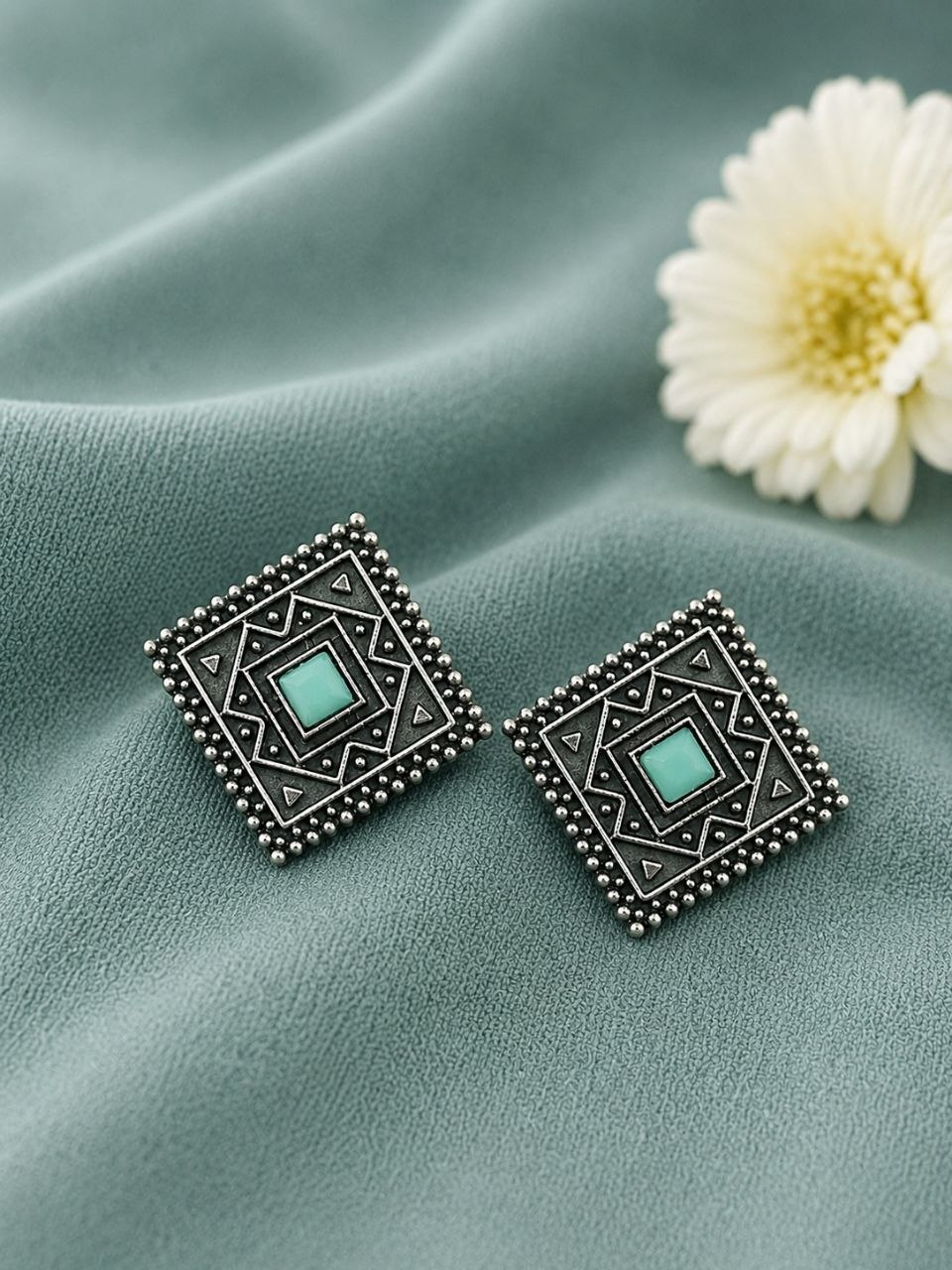 Antique Oxidised Square Stud – Stunning Earrings for Elegant Modern Traditional Looks## 6 Antique Oxidised Square Stud geometric brass earrings with premium antique finish##