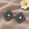 Antique Oxidised Square Stud – Stunning Earrings for Elegant Modern Traditional Looks## 14 Antique Oxidised Square Stud geometric brass earrings with premium antique finish##