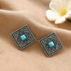 Antique Oxidised Square Stud – Stunning Earrings for Elegant Modern Traditional Looks## 12 Antique Oxidised Square Stud geometric brass earrings with premium antique finish##