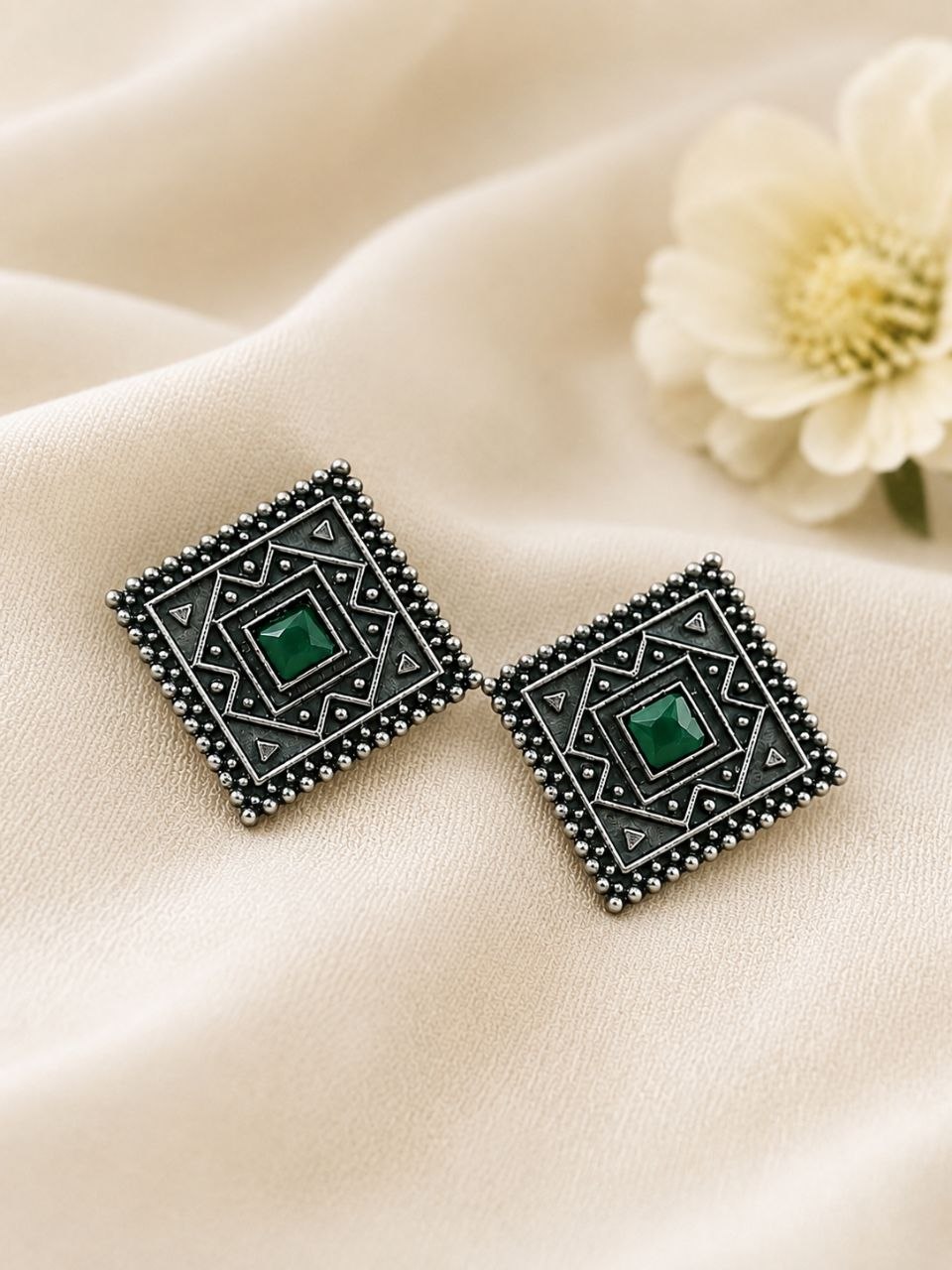 Antique Oxidised Square Stud – Stunning Earrings for Elegant Modern Traditional Looks## 4 Antique Oxidised Square Stud geometric brass earrings with premium antique finish##