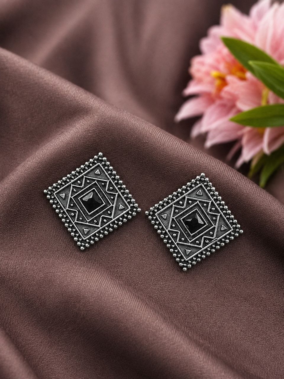 Antique Oxidised Square Stud – Stunning Earrings for Elegant Modern Traditional Looks## 2 Antique Oxidised Square Stud geometric brass earrings with premium antique finish##