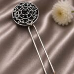 Stylish Silver Hair Accessories – Elegant Floral Charm for Stunning Traditional Hairstyles - "Black"