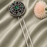 Stylish Silver Hair Accessories – Elegant Floral Charm for Stunning Traditional Hairstyles - "Green"