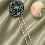 Stylish Silver Hair Accessories – Elegant Floral Charm for Stunning Traditional Hairstyles - "MInt"