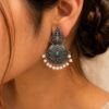 Elegant Silver Earring with graceful traditional detailing and premium polished finish