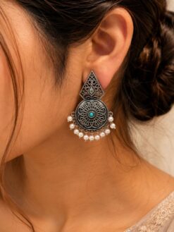 Elegant Silver Earring with graceful traditional detailing and premium polished finish