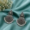 Elegant Silver Earring with graceful traditional detailing and premium polished finish