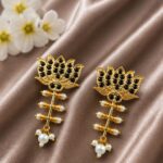 Golden Lotus Earring – Ethnic Jewelry for Stylish Traditional Looks - "Black"