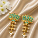 Golden Lotus Earring – Ethnic Jewelry for Stylish Traditional Looks - "Aqua"