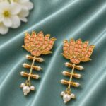 Golden Lotus Earring – Ethnic Jewelry for Stylish Traditional Looks - ''BabyPink''