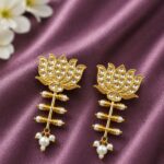 Golden Lotus Earring – Ethnic Jewelry for Stylish Traditional Looks - "White"