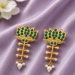 Golden Lotus Earring – Ethnic Jewelry for Stylish Traditional Looks - "Green"