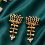 Golden Lotus Earring – Ethnic Jewelry for Stylish Traditional Looks - Blue