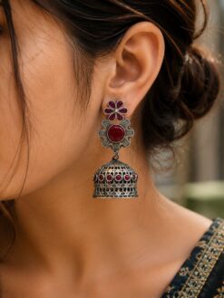 Antique Floral Jhumka traditional ethnic earrings with elegant floral detailing