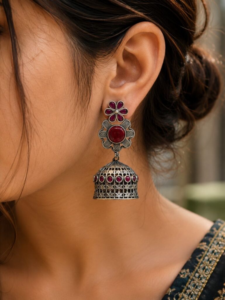 Antique Floral Jhumka – Gorgeous Traditional Earrings for Elegant Festive Style