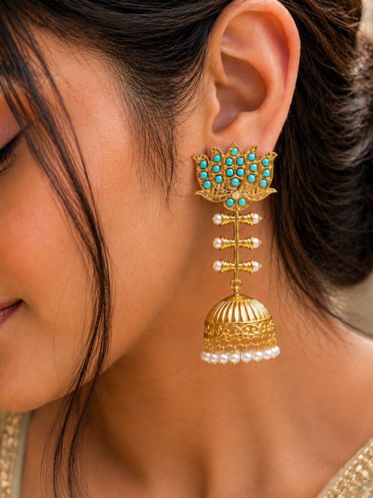 Lotus Jhumka Earring – Stunning Traditional Jewelry for Elegant Special Occassion