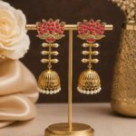 Lotus Jhumka Earring – Stunning Traditional Jewelry for Elegant Special Occassion - "Red"