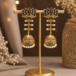 Lotus Jhumka Earring – Stunning Traditional Jewelry for Elegant Special Occassion - "Black"