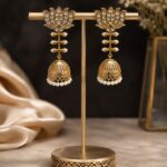 Lotus Jhumka Earring – Stunning Traditional Jewelry for Elegant Special Occassion - "White"
