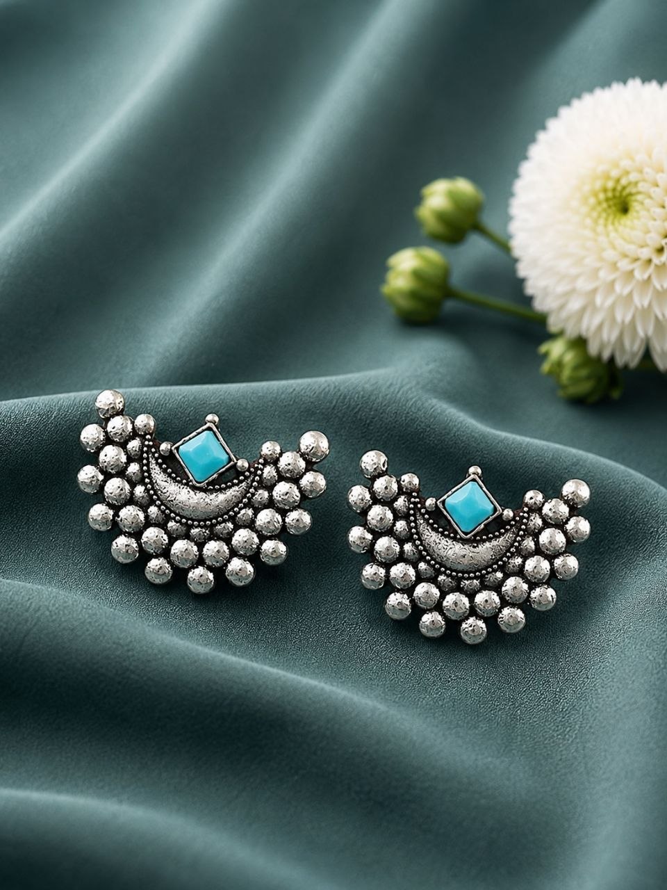 Oxidized Silver Moon Earring – Elegant Celestial Design for Stylish Traditional Looks 3 Oxidized Silver Moon Earring elegant celestial oxidized jewelry for women