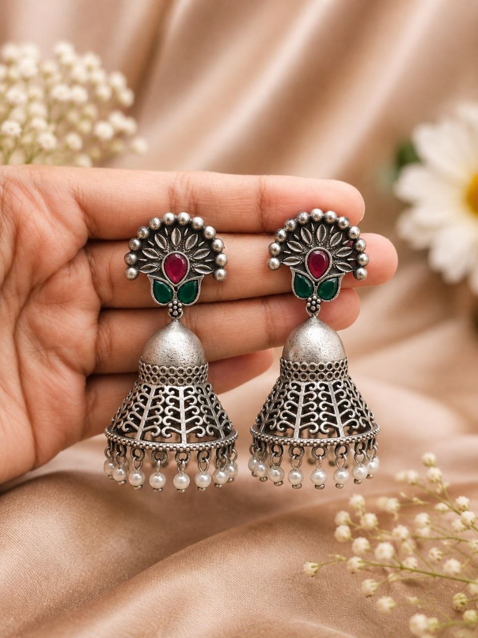 Leaf Jhumka Earring – Stunning Elegant Traditional Jewelry for Women 3 Leaf Jhumka Earring elegant leaf inspired traditional brass jewelry for women