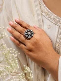 Adjustable Floral Ring elegant brass jewelry with premium polish for women