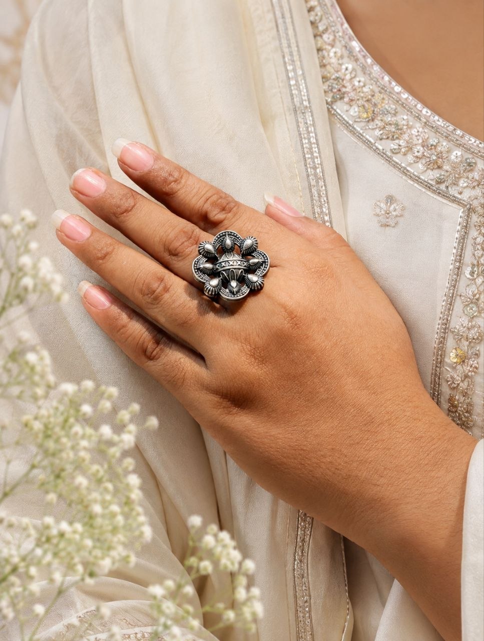Adjustable Floral Ring – Elegant Jewelry for Everyday and Party Wear 1 Adjustable Floral Ring elegant brass jewelry with premium polish for women