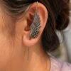 Oxidized Feather Earcuff with elegant antique-inspired brass feather design