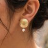 Golden Flower Art Stud Earring elegant floral golden brass jewelry for women