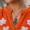 Silver Om Necklace with elegant traditional Om pendant and premium silver-toned brass finish