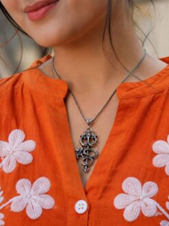 Silver Om Necklace with elegant traditional Om pendant and premium silver-toned brass finish