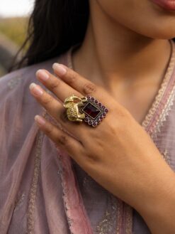 Two Tone Elephant Ring elegant elephant design brass jewelry with premium dual tone polish