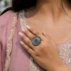 Oxidized Silver Ring antique brass jewelry with traditional detailed design