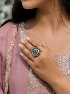 Oxidized Silver Ring antique brass jewelry with traditional detailed design