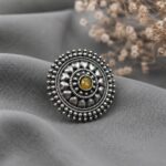 Oxidized Silver Ring for an Flower and Unique Traditional Look - "Yellow"