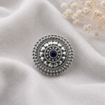 Oxidized Silver Ring for an Flower and Unique Traditional Look - Blue