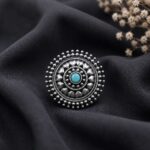 Oxidized Silver Ring for an Flower and Unique Traditional Look - "Aqua"