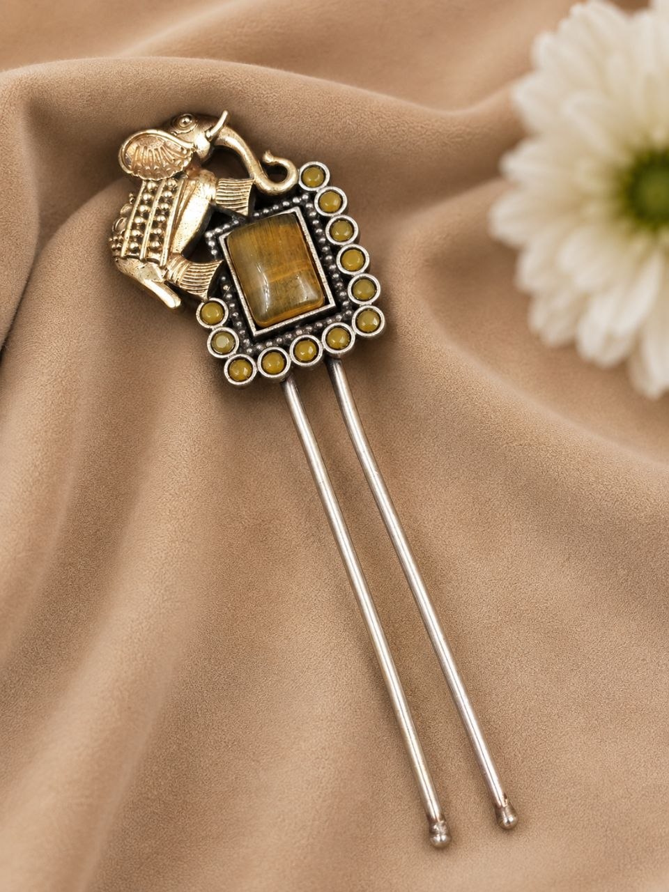 Two Tone Elephant Juda Pin – Traditional Hair Accessory for Elegant Looks 8 Two Tone Elephant Juda Pin with Elegant Traditional Elephant Design