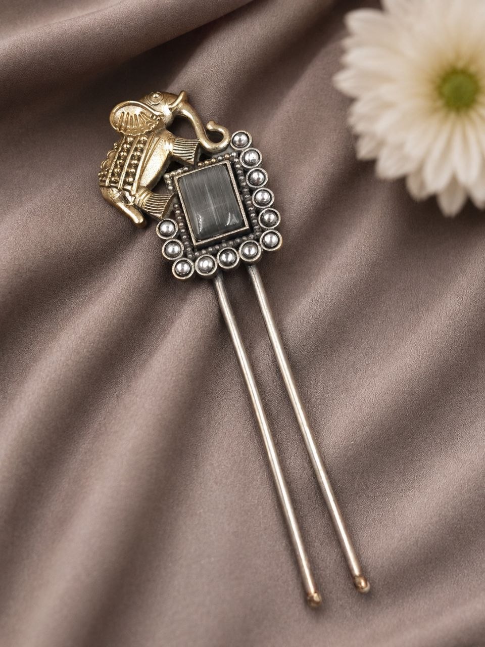 Two Tone Elephant Juda Pin – Traditional Hair Accessory for Elegant Looks 6 Two Tone Elephant Juda Pin with Elegant Traditional Elephant Design