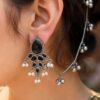 Unique Oxidized Earring With Chain Premium Look stylish ethnic brass jewelry premium statement earrings