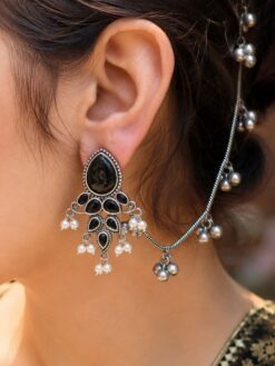 Unique Oxidized Earring With Chain Premium Look stylish ethnic brass jewelry premium statement earrings