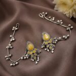 Unique Oxidized Earring With Chain Premium Look – Stunning Ethnic Jewelry - "Yellow"
