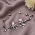 Unique Oxidized Earring With Chain Premium Look – Stunning Ethnic Jewelry - ''BabyPink''