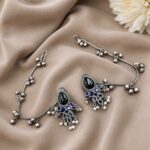 Unique Oxidized Earring With Chain Premium Look – Stunning Ethnic Jewelry - Blue
